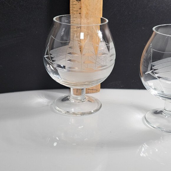 2 Toscany Clipper Ship Brandy Glasses 3.5" small etched crystal Italy nautical s - Picture 5 of 5
